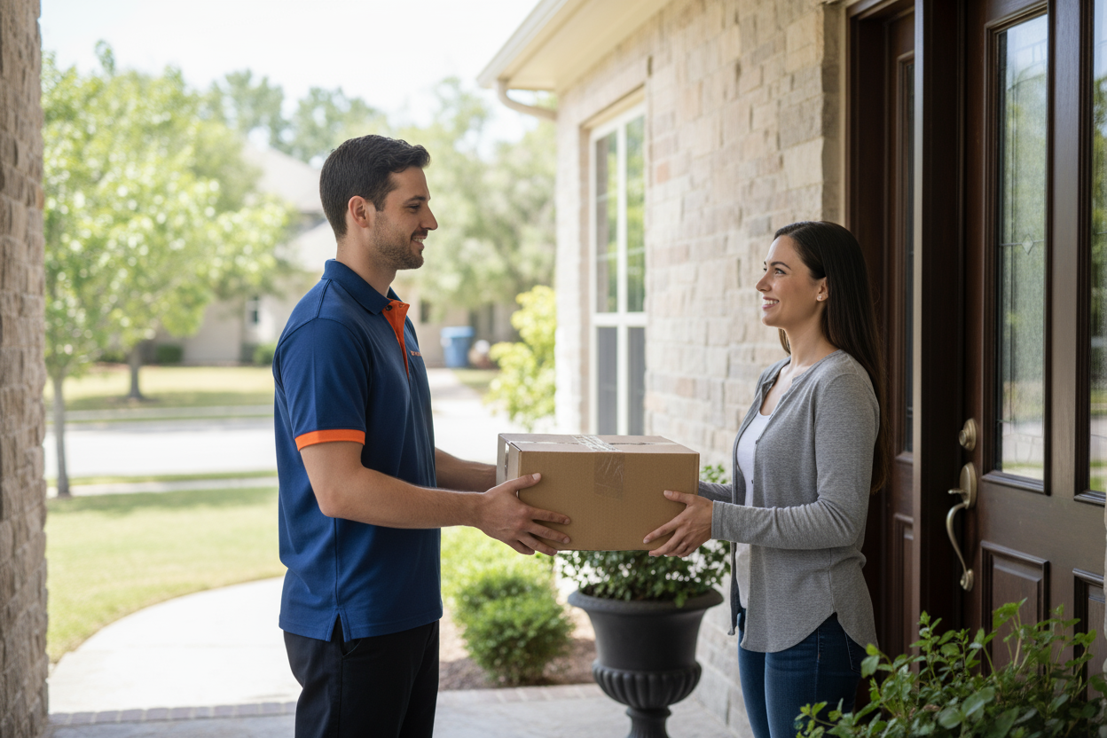 foto de repartidor entregando pedido a domicliio